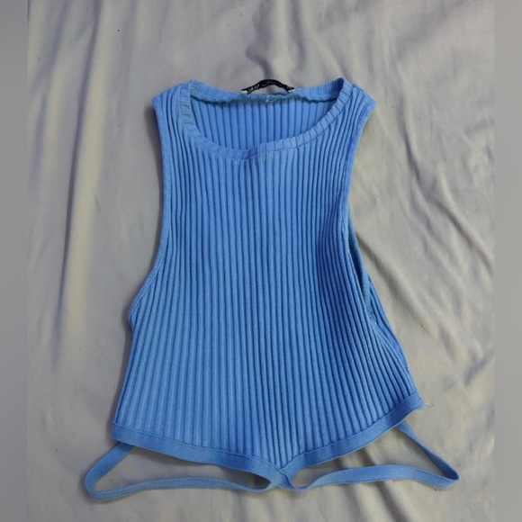 Zara Blue Ribbed Cut Out Tank Top - Picture 1 of 1